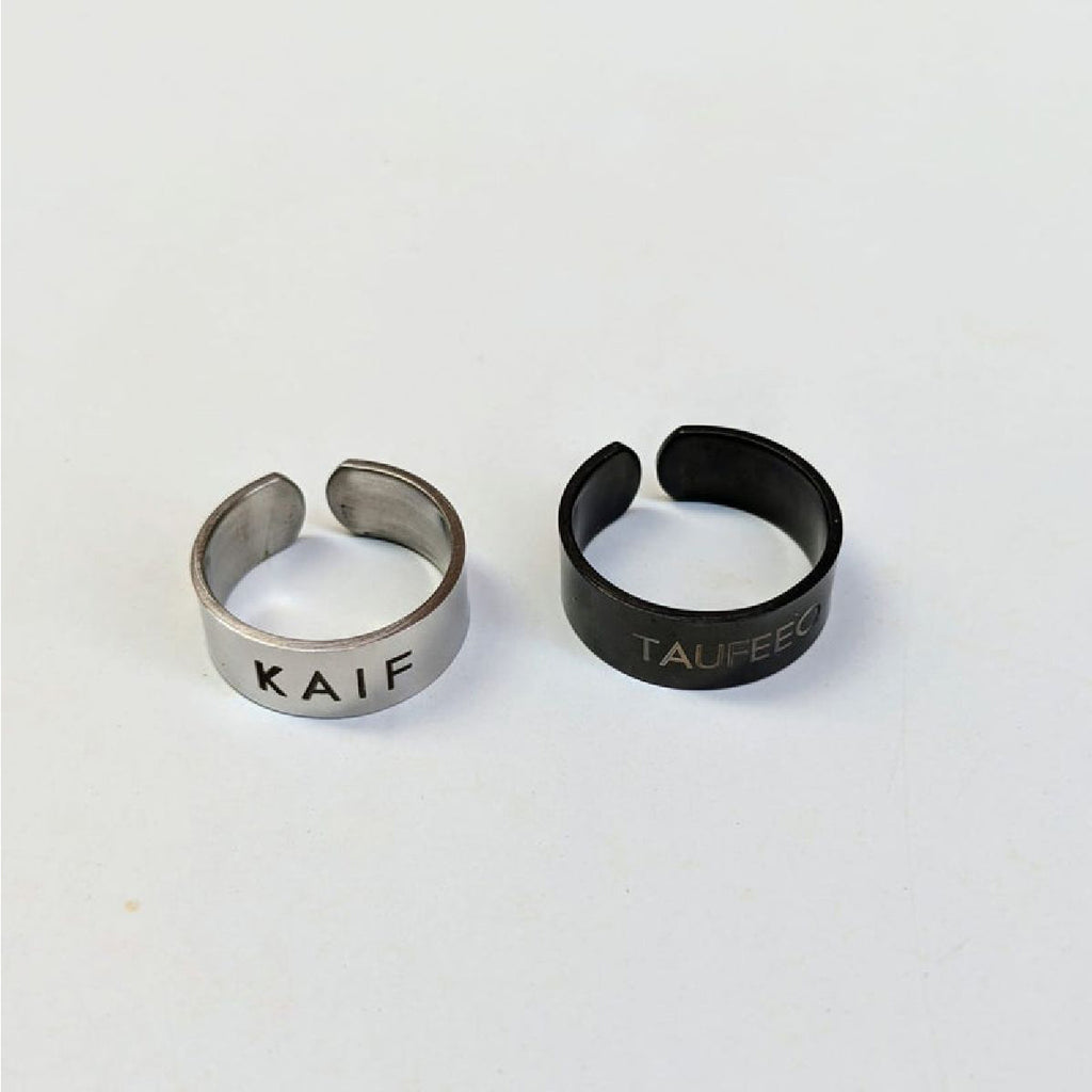 Gold Customized Personalised Laser Engraved Letter Both Side Ring
