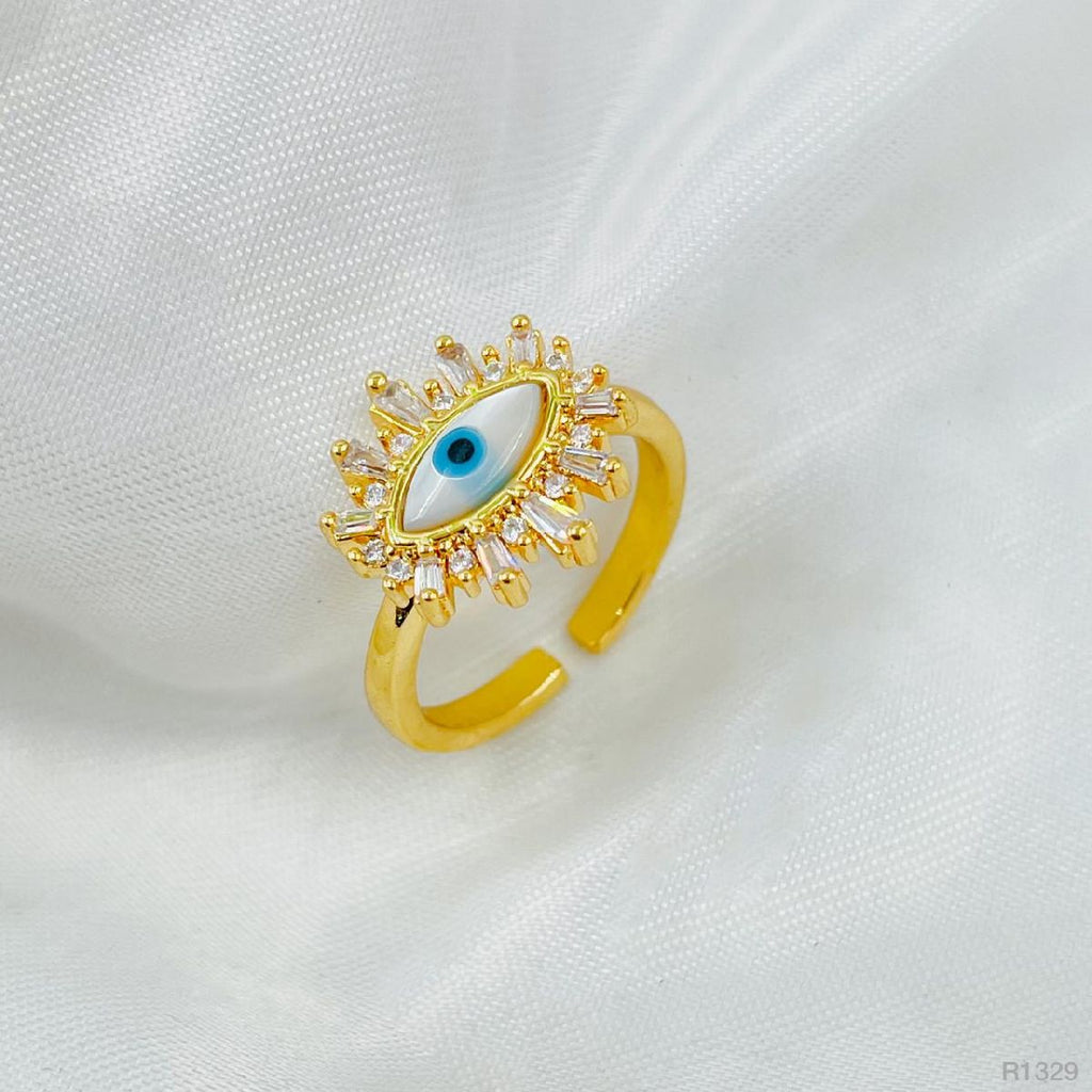 Evil Eye Mother Of Pearl Copper Gold Free Size Adjustable Ring Bulk