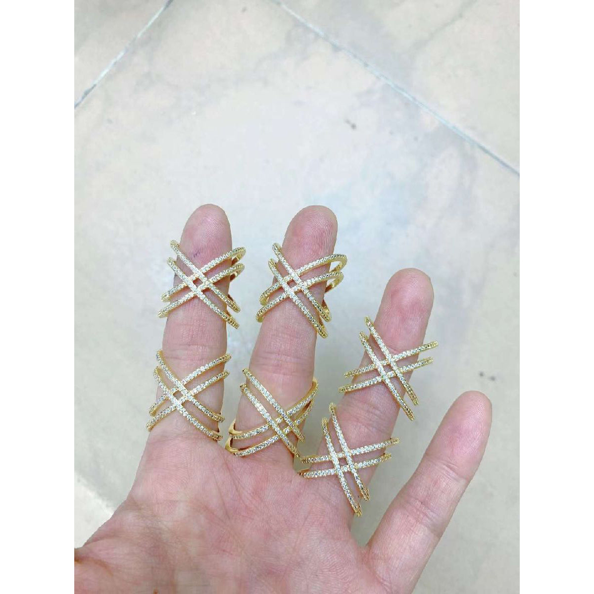 Crossover Copper Cubic Zirconia Open Back Adjustable Ring Women Bulk