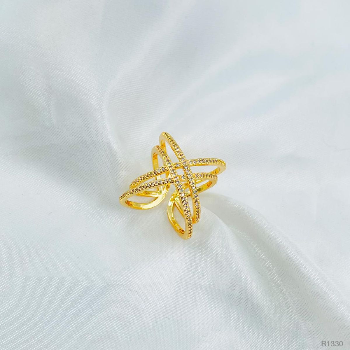 Crossover Copper Cubic Zirconia Open Back Adjustable Ring Women Bulk