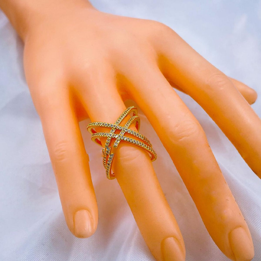 Crossover Copper Cubic Zirconia Open Back Adjustable Ring Women Bulk