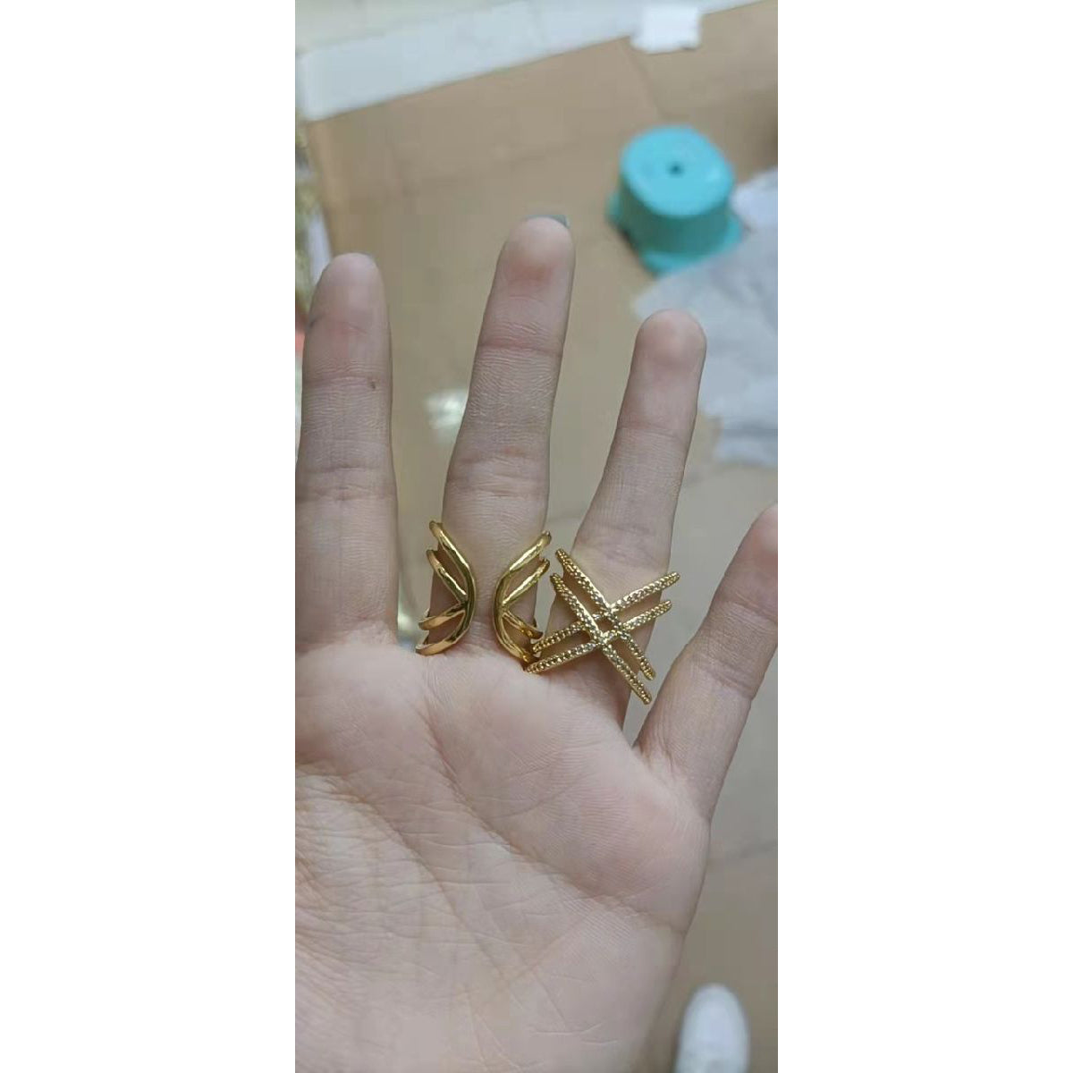 Crossover Copper Cubic Zirconia Open Back Adjustable Ring Women Bulk