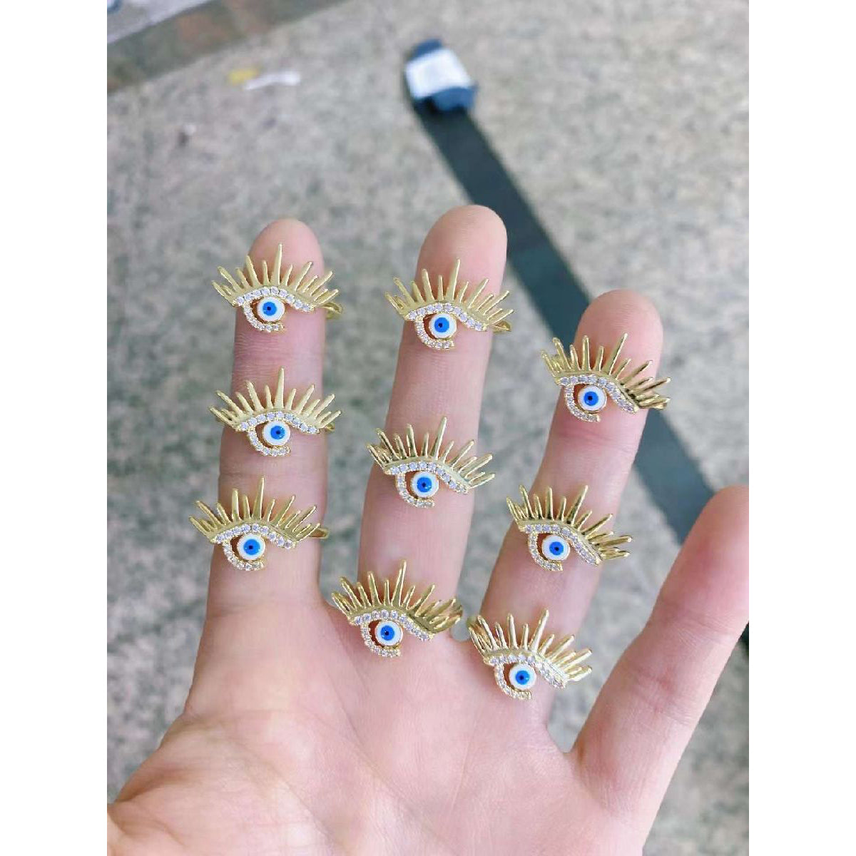 Sun Evil Eye Copper Cubic Zirconia Free Size Adjustable Ring Bulk