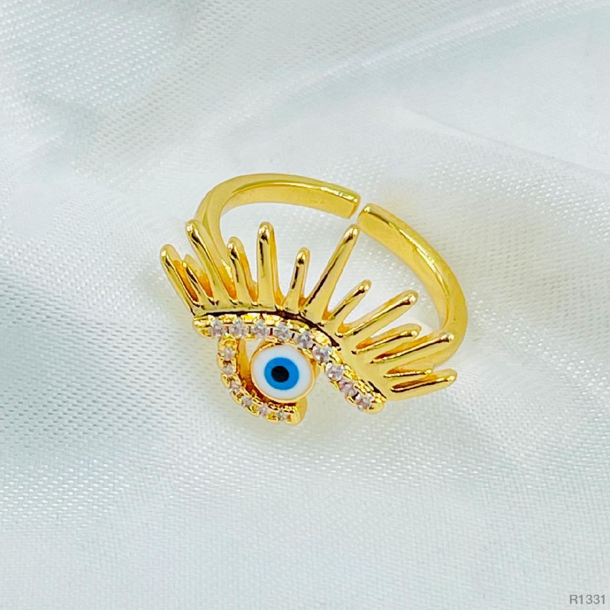 Sun Evil Eye Copper Cubic Zirconia Free Size Adjustable Ring Bulk Main image