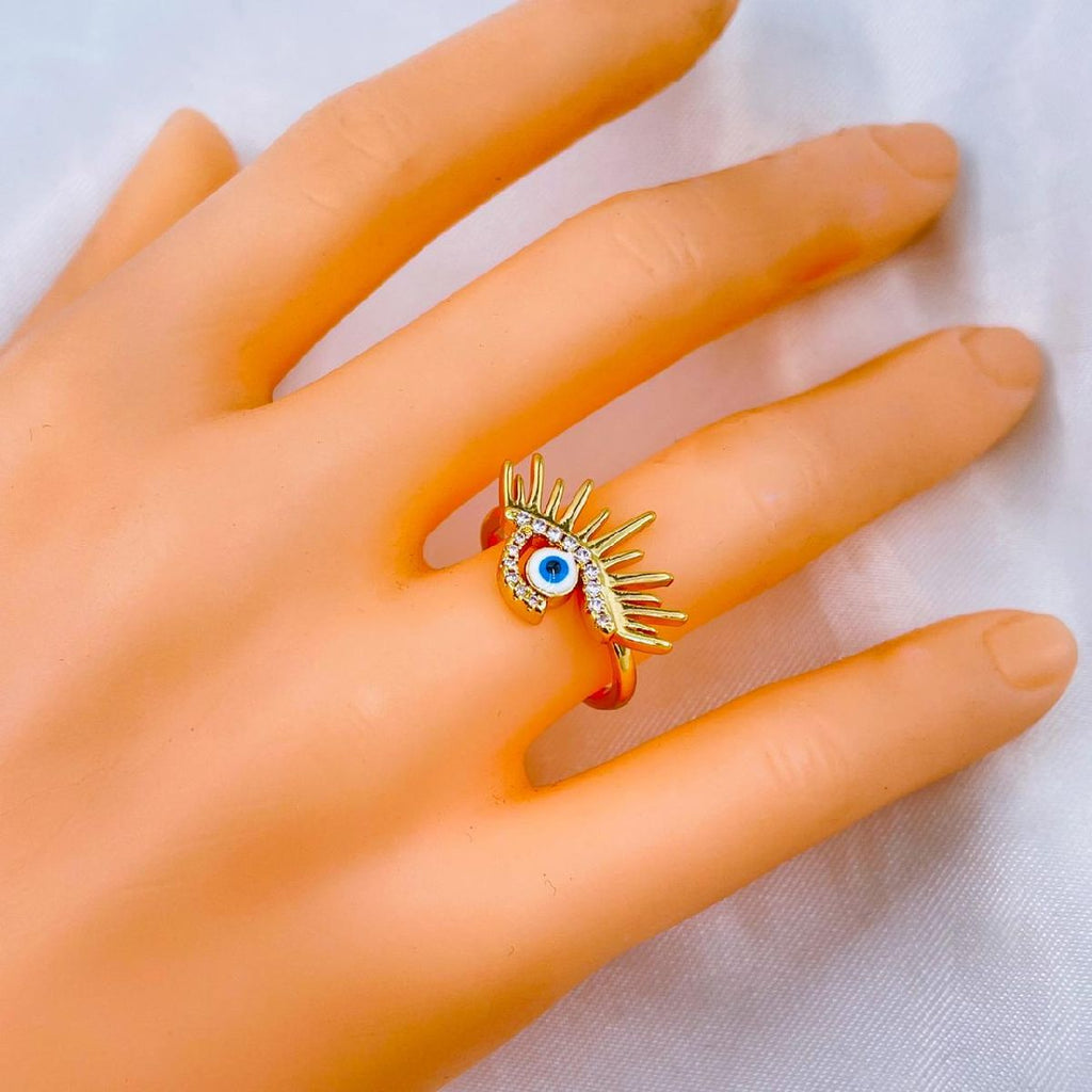 Sun Evil Eye Copper Cubic Zirconia Free Size Adjustable Ring Bulk