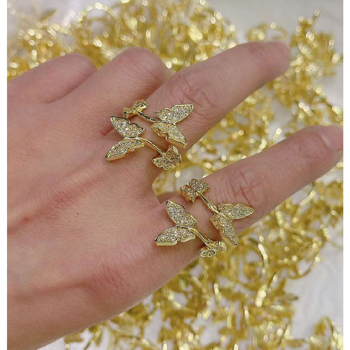 Copper Cubic Zirconia Butterfly Free Size Adjustable Ring Women Bulk