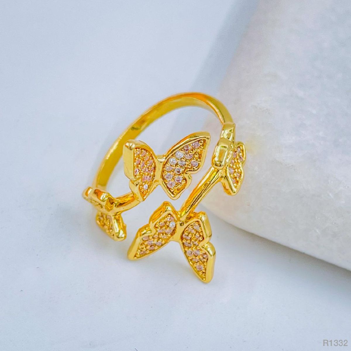 Copper Cubic Zirconia Butterfly Free Size Adjustable Ring Women Bulk Main image