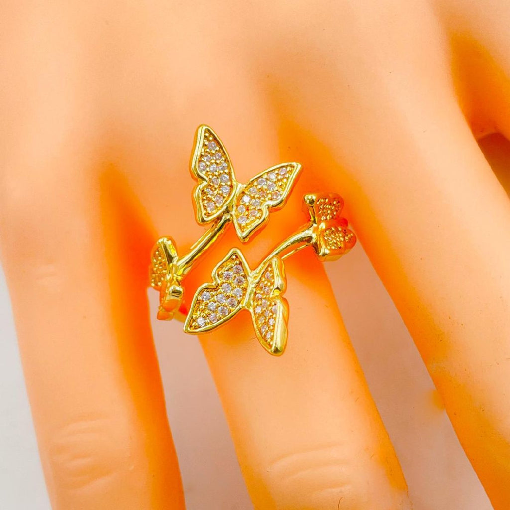 Copper Cubic Zirconia Butterfly Free Size Adjustable Ring Women Bulk