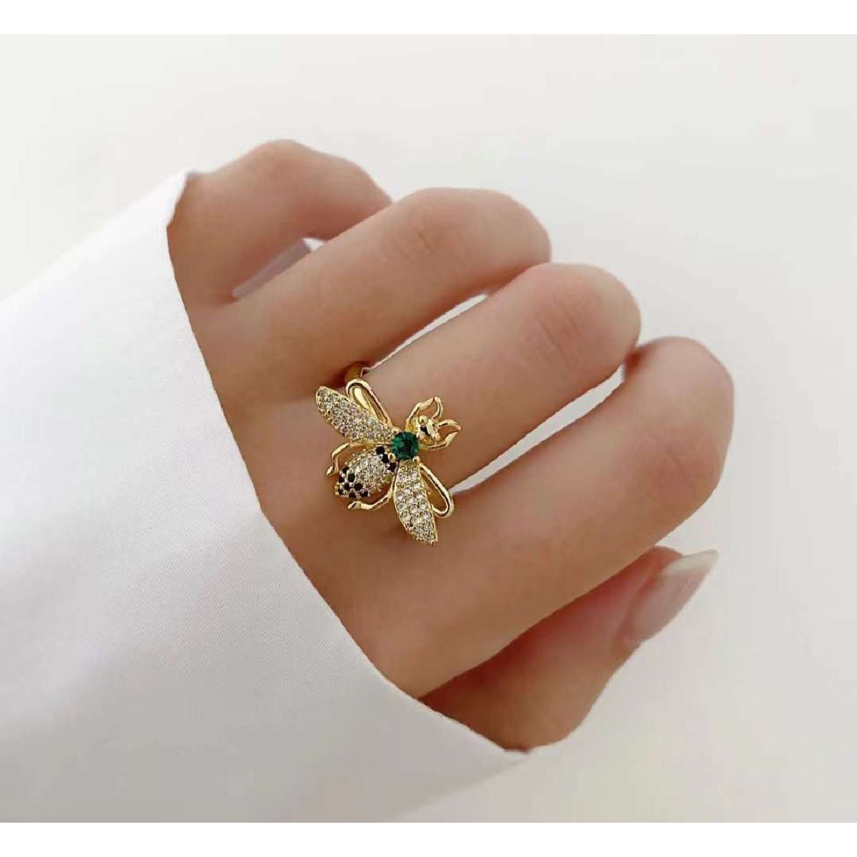 Honey Bee Insect Copper CZ Crystal Gold Adjustable Ring Bulk
