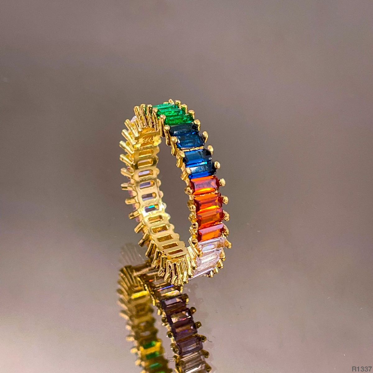 Rainbow Multicolor Gold Copper Cubic Zirconia Band Ring For Women Main image