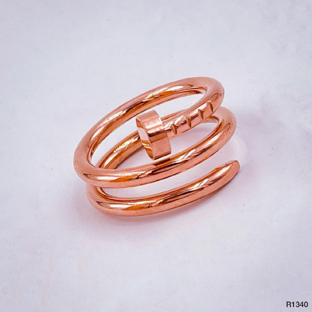 Stainless Steel Layered Nail 18K Rose Gold Ring For Women Bulk