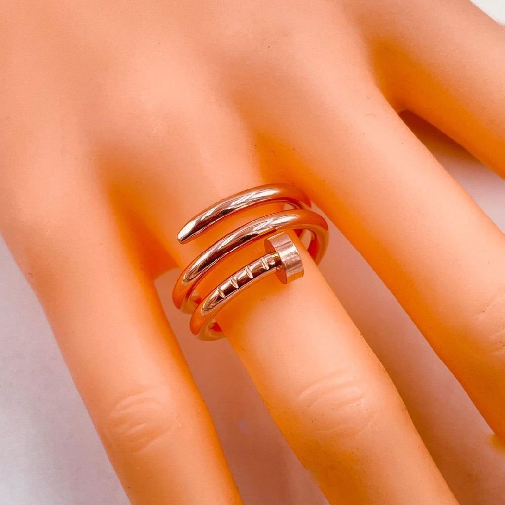 Stainless Steel Layered Nail 18K Rose Gold Ring For Women Bulk