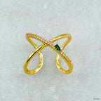 Cross Over Cubic Zirconia Red Ruby Copper 18K Gold Open Back Ring Bulk