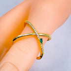 Cross Over Cubic Zirconia Red Ruby Copper 18K Gold Open Back Ring Bulk