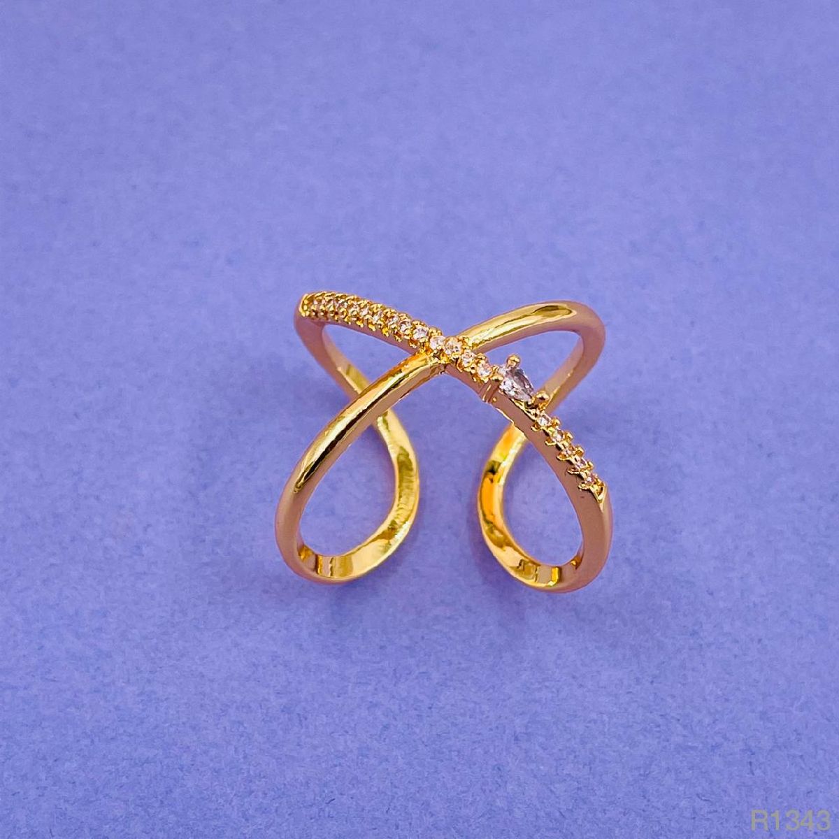 Cross Over Cubic Zirconia Red Ruby Copper 18K Gold Open Back Ring Bulk