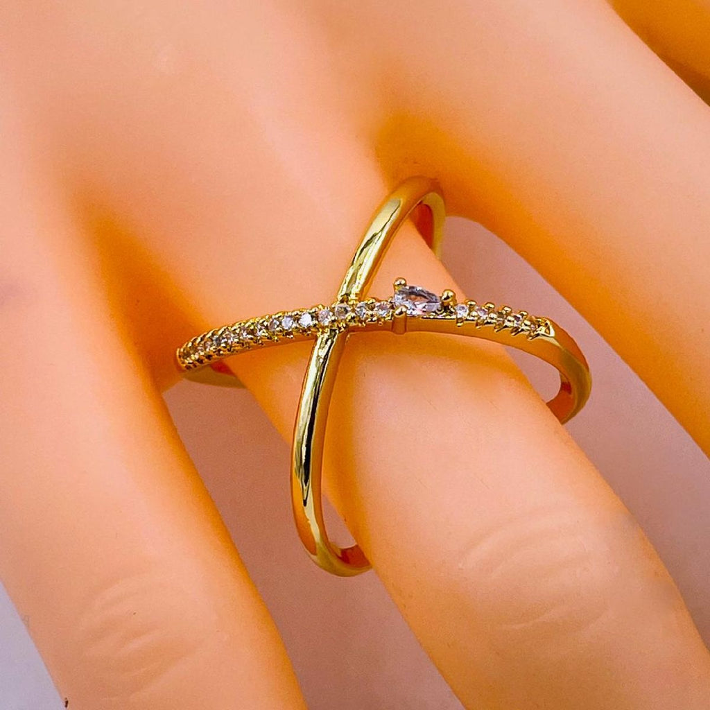 Cross Over Cubic Zirconia Red Ruby Copper 18K Gold Open Back Ring Bulk
