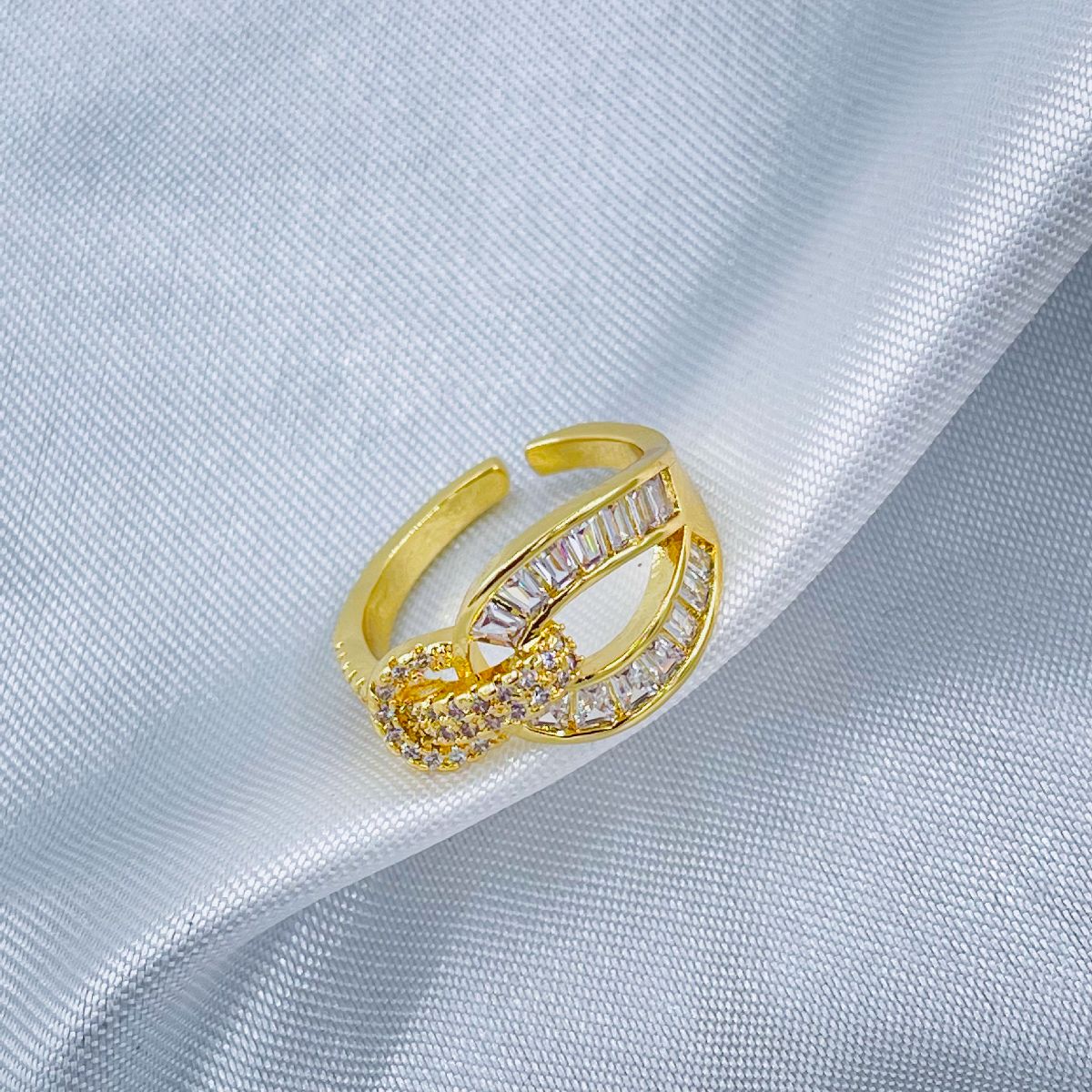 Buckle Belt Baguette Cubic Zirconia Gold Copper Adjustable Ring Bulk
