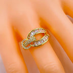 Buckle Belt Baguette Cubic Zirconia Gold Copper Adjustable Ring Bulk