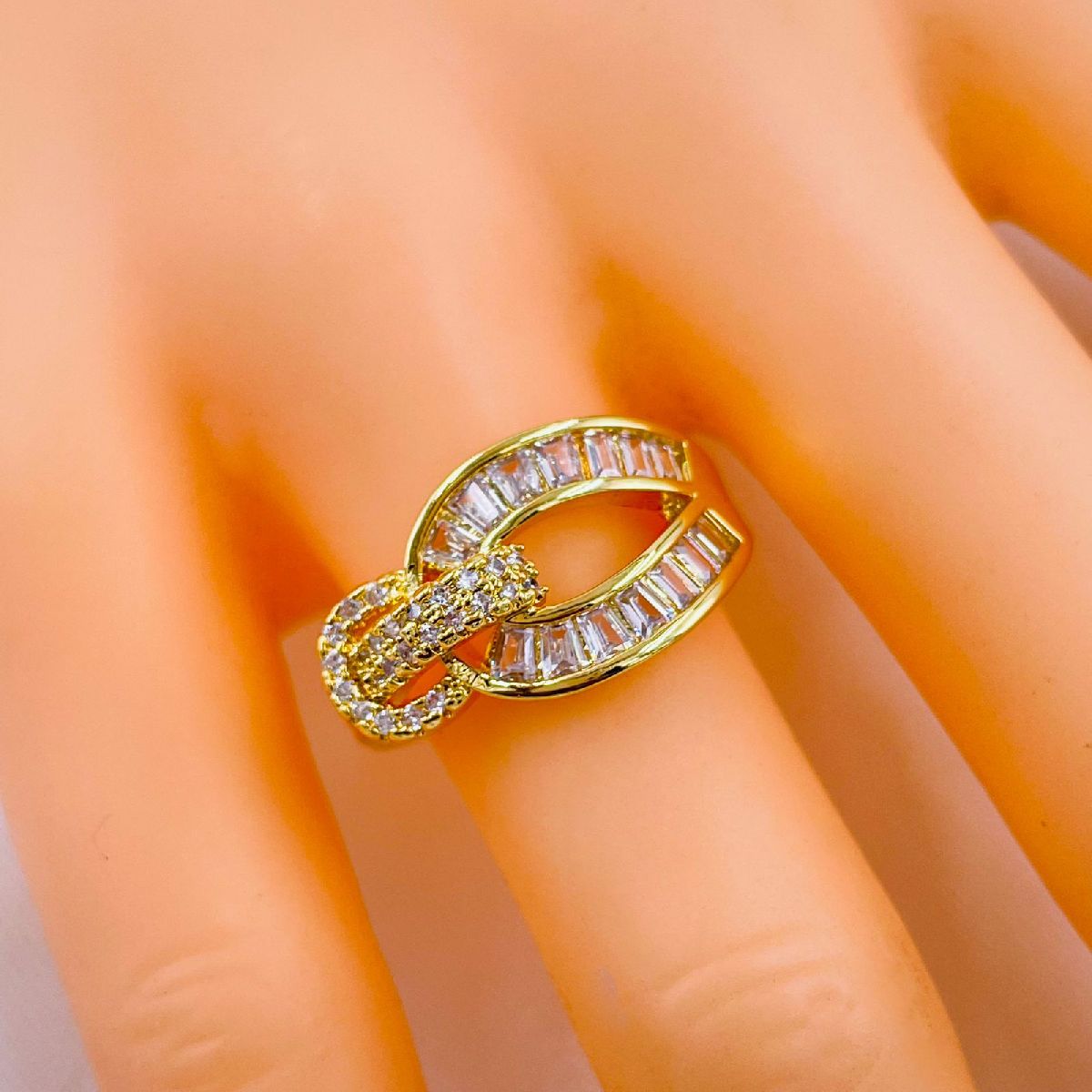 Buckle Belt Baguette Cubic Zirconia Gold Copper Adjustable Ring Bulk