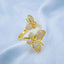 Dual Butterfly Cubic Zirconia Gold Copper Adjustable Ring Women Bulk