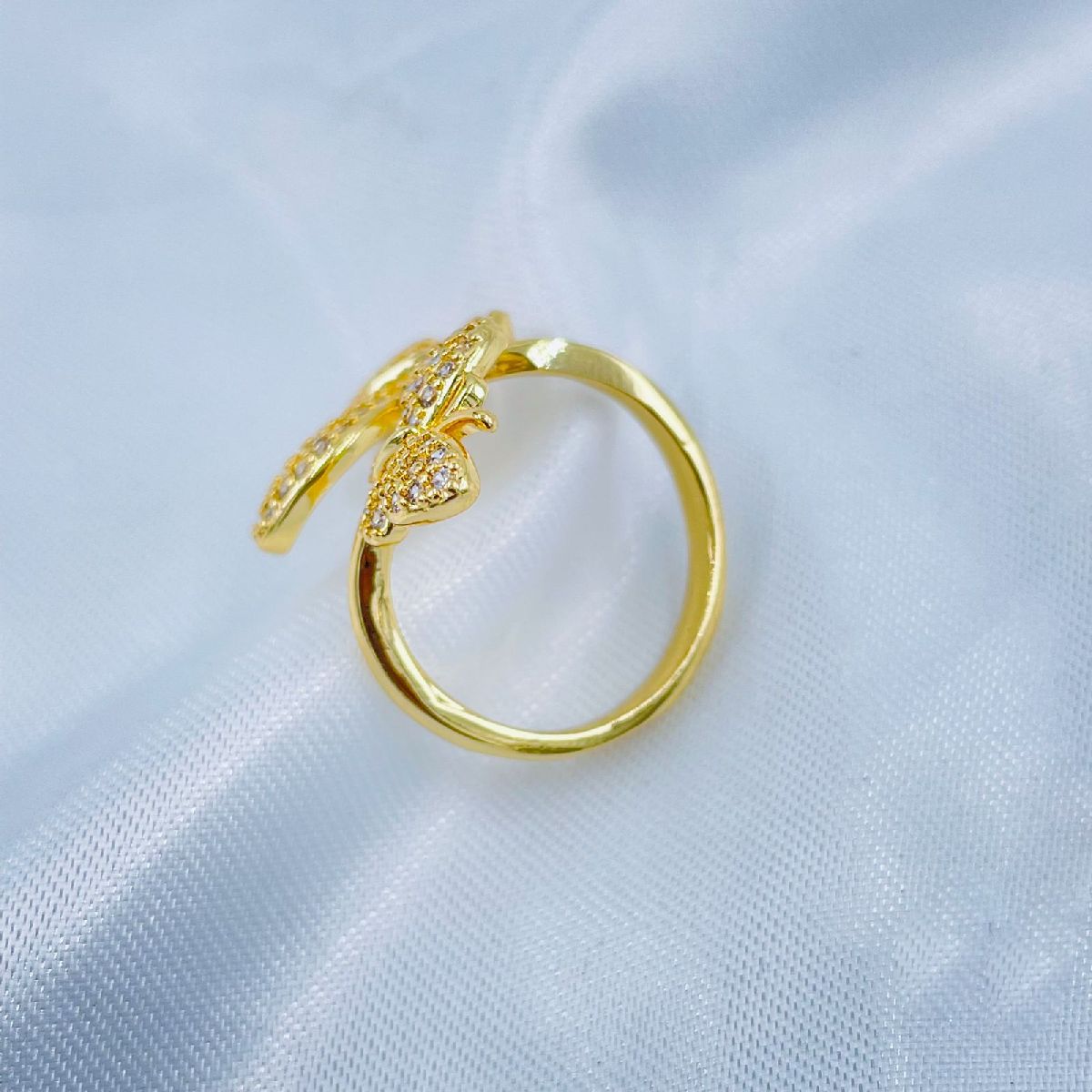 Dual Butterfly Cubic Zirconia Gold Copper Adjustable Ring Women Bulk