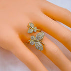 Dual Butterfly Cubic Zirconia Gold Copper Adjustable Ring Women Bulk