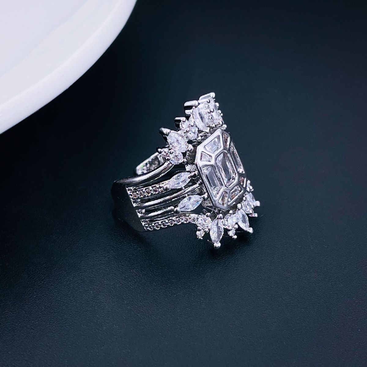 Copper Cubic Zirconia Gold Baguette Marquise Adjustable Ring Bulk