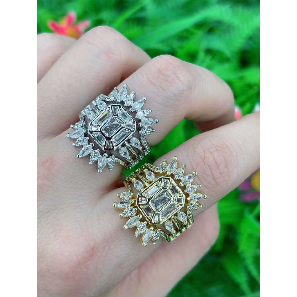 Copper Cubic Zirconia Gold Baguette Marquise Adjustable Ring Bulk
