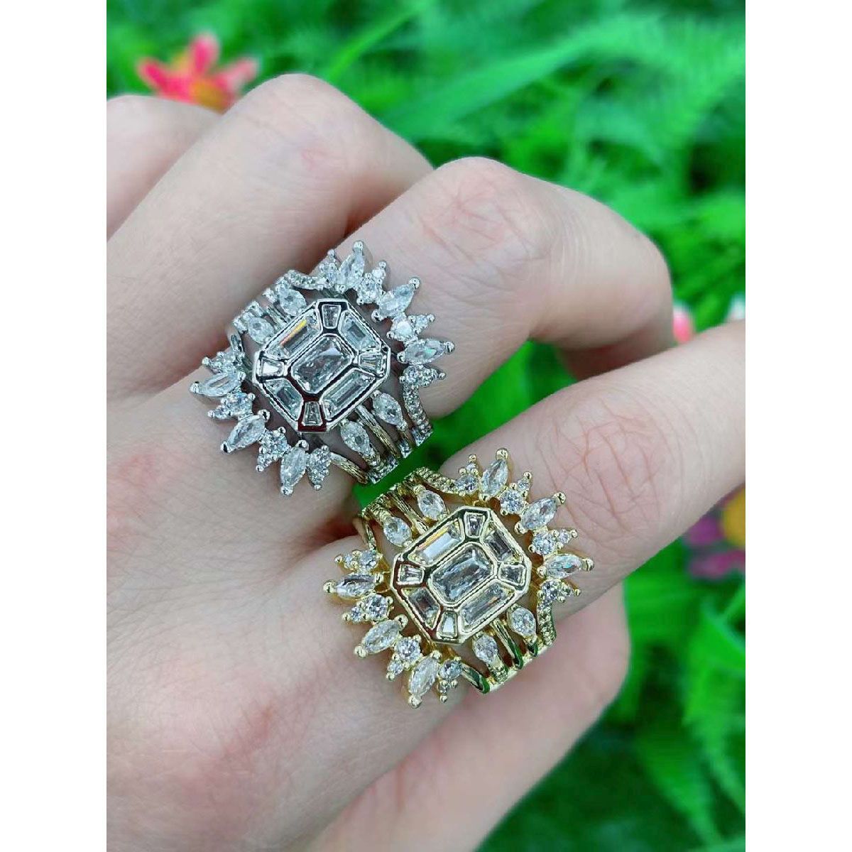 Copper Cubic Zirconia Gold Baguette Marquise Adjustable Ring Bulk