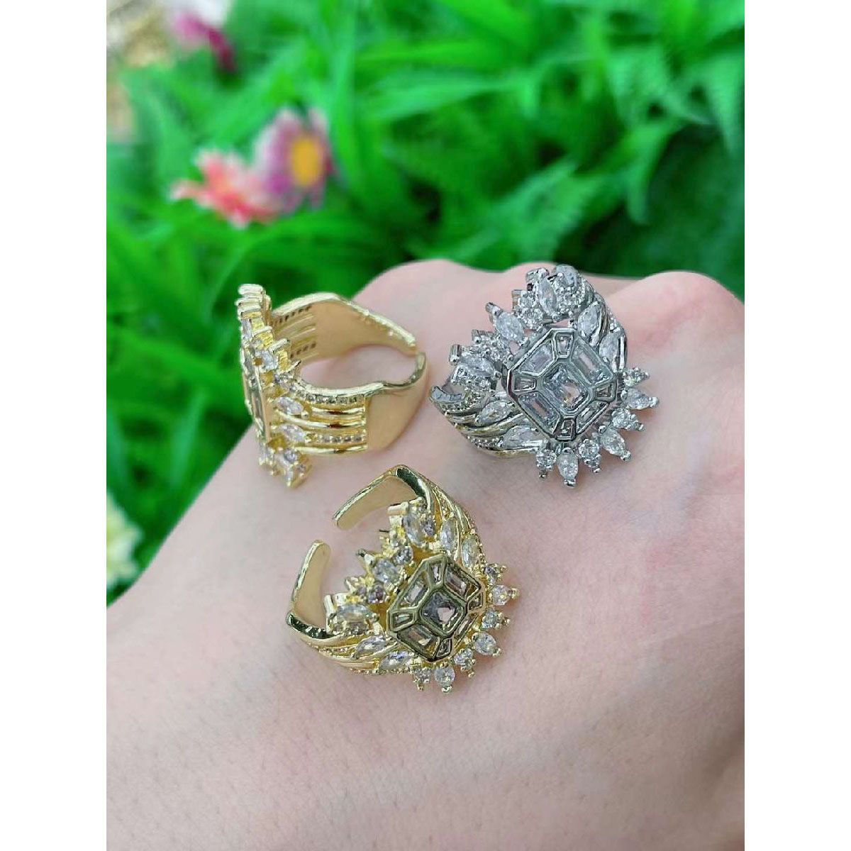 Copper Cubic Zirconia Gold Baguette Marquise Adjustable Ring Bulk