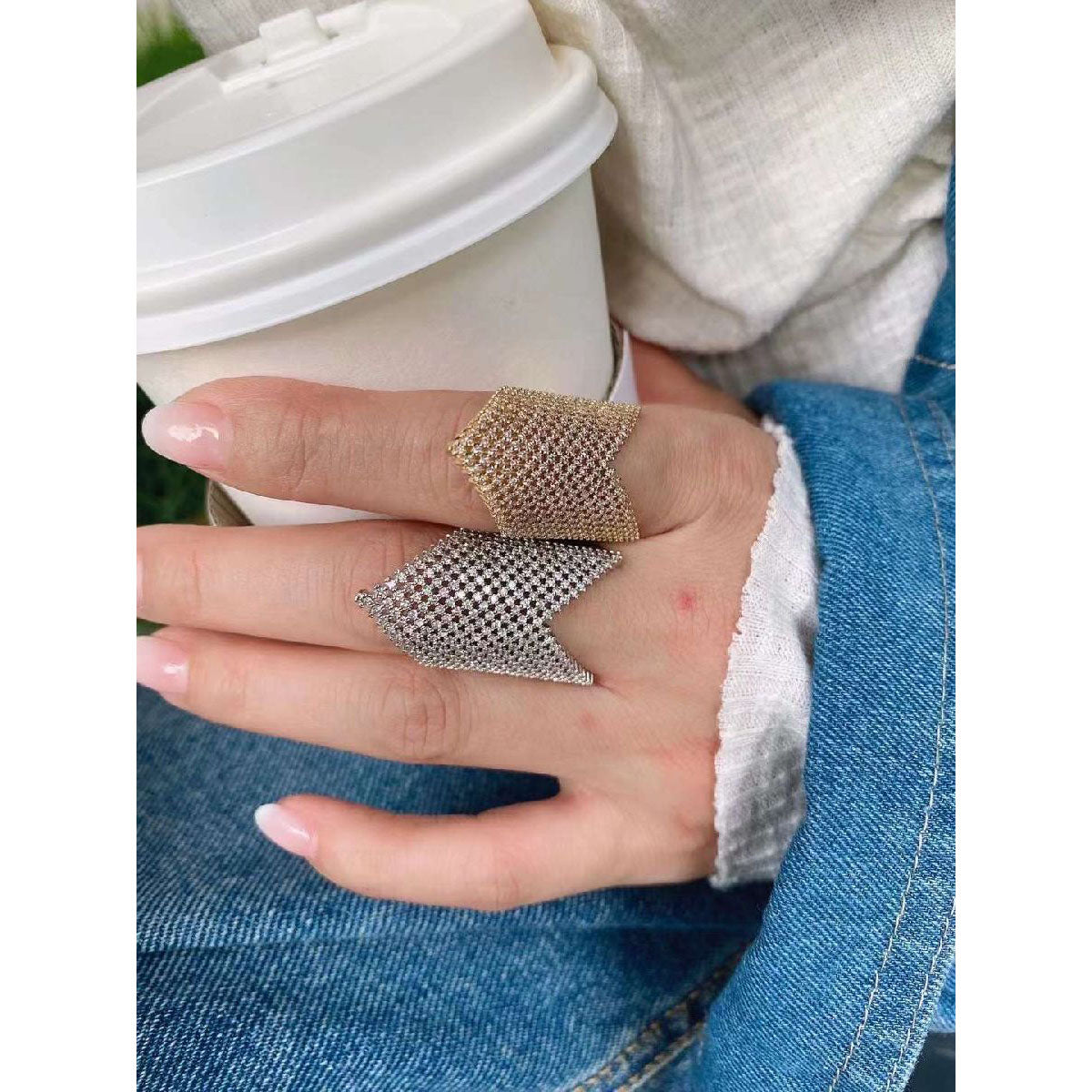 Copper Cubic Zirconia Gold Arrow Filigree Adjustable Ring Women Bulk