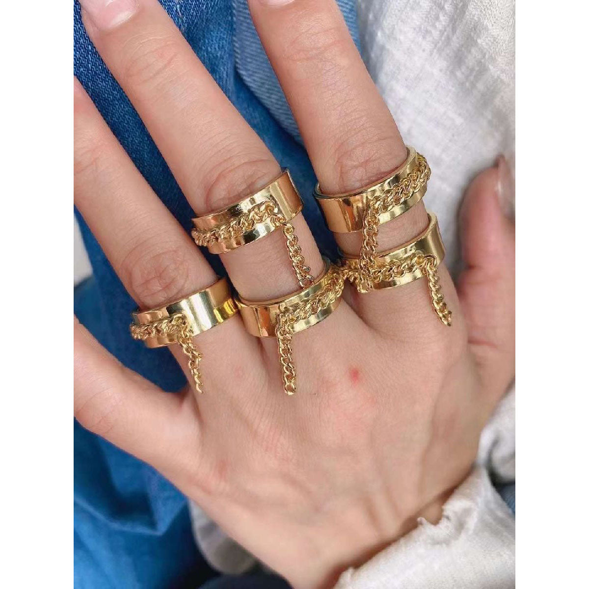Copper Gold Curb Free Size Adjustable Band Ring For Women Bulk