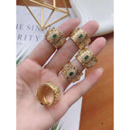 Copper Etched Green Emerald Gold Adjustable Band Ring Women Bulk