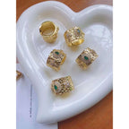 Copper Etched Green Emerald Gold Adjustable Band Ring Women Bulk