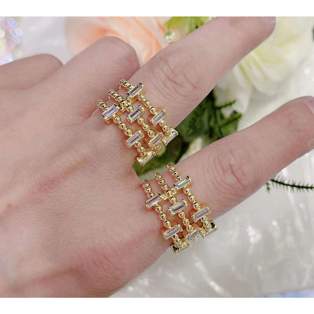 Copper Cubic Zirconia Crystal Baguette Ball Gold Adjustable Ring Bulk