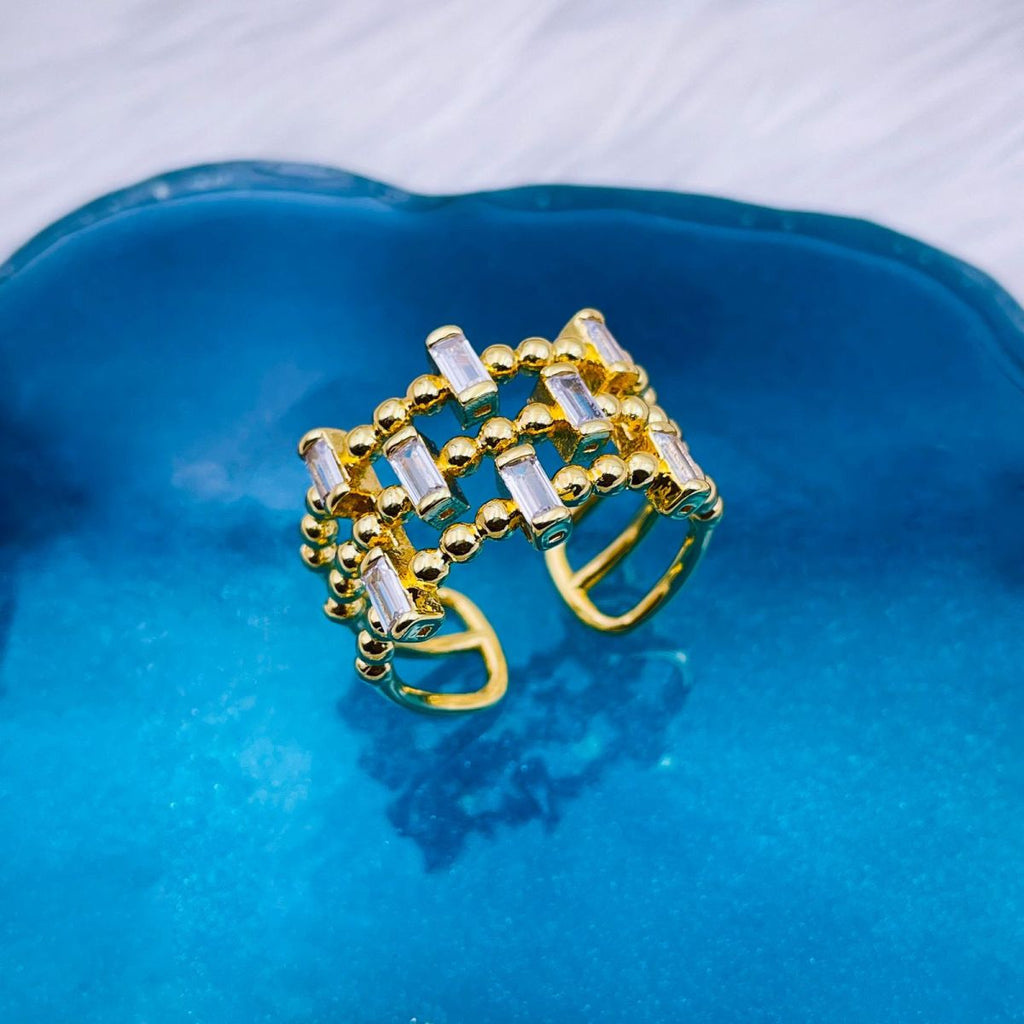Copper Cubic Zirconia Crystal Baguette Ball Gold Adjustable Ring Bulk