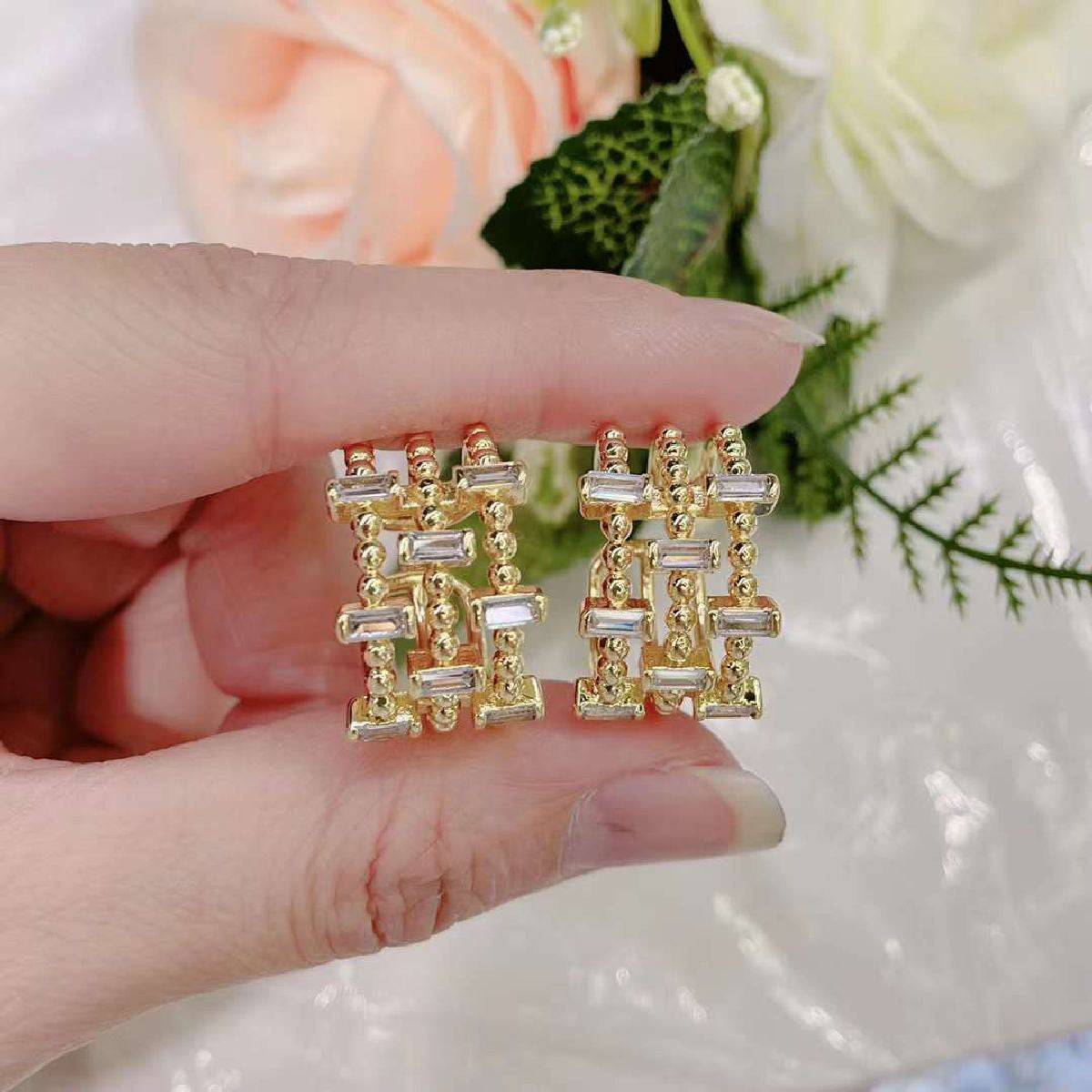 Copper Cubic Zirconia Crystal Baguette Ball Gold Adjustable Ring Bulk