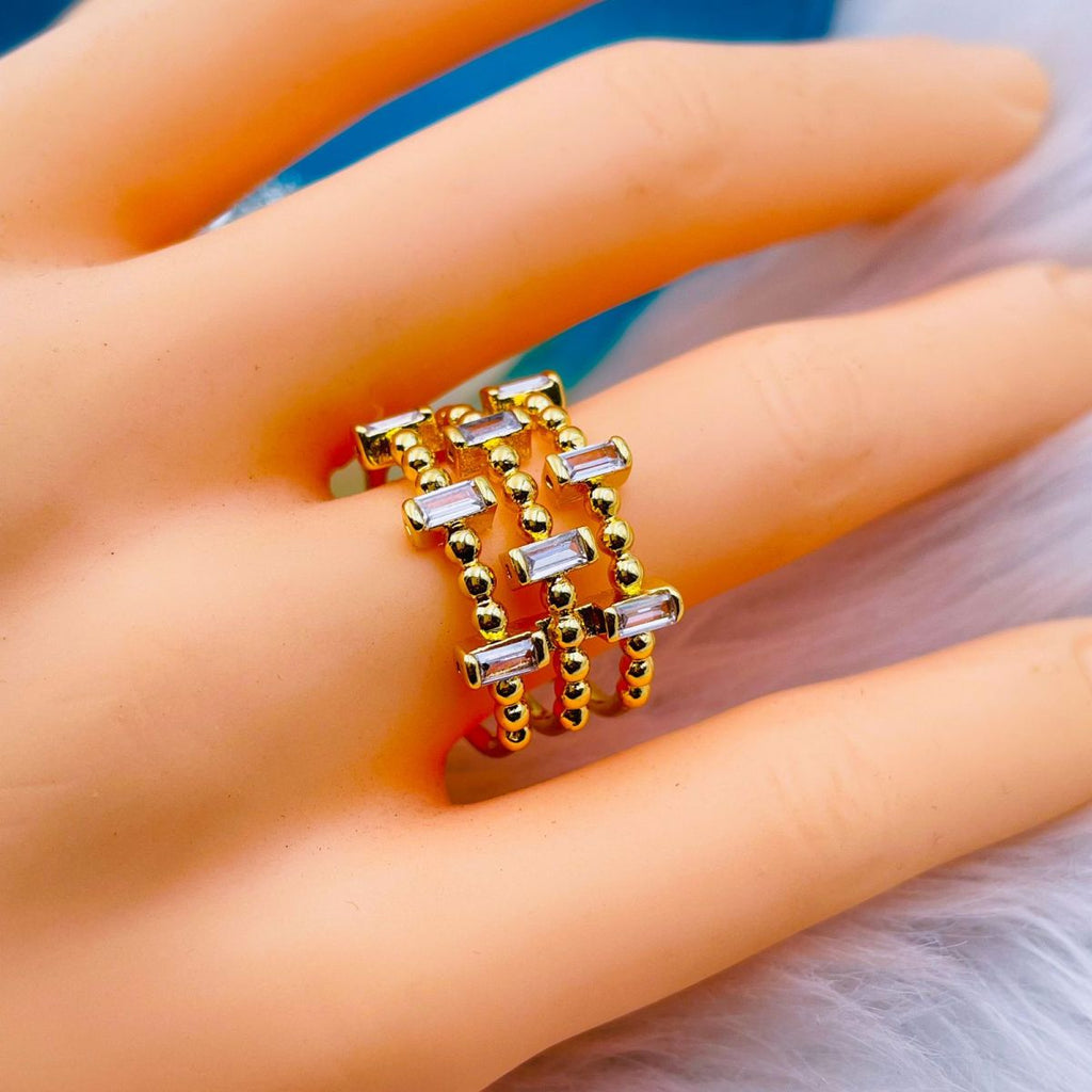 Copper Cubic Zirconia Crystal Baguette Ball Gold Adjustable Ring Bulk