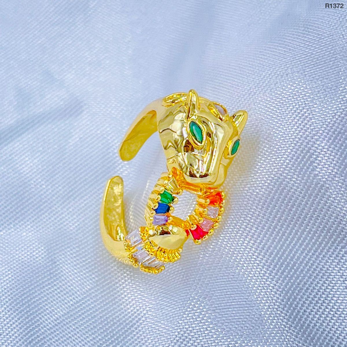 Copper Panther Rainbow Cubic Zirconia 18K Gold Adjustable Ring Bulk Main image