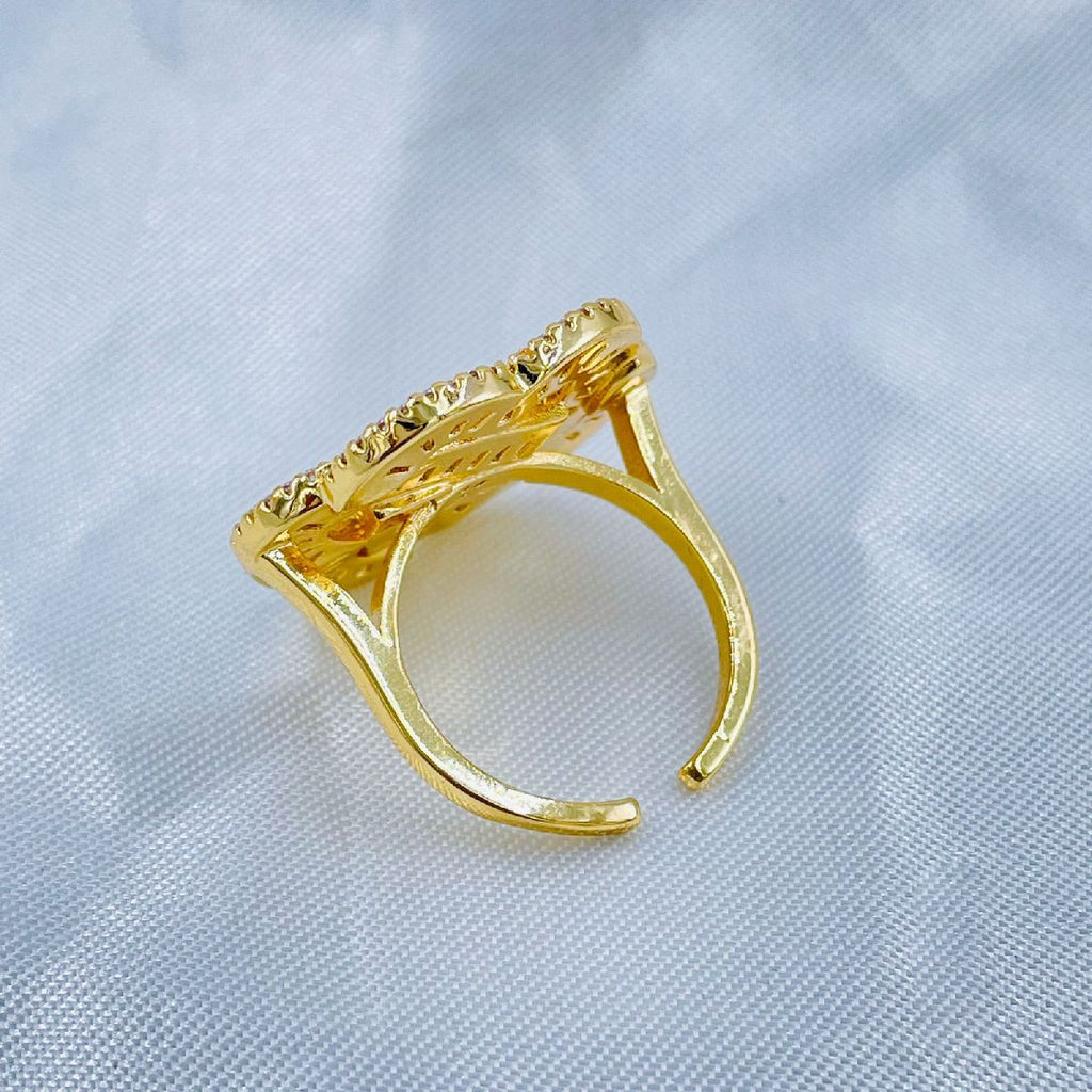 Copper Triple Heart Love Crystal Baguette Gold Adjustable Ring Bulk