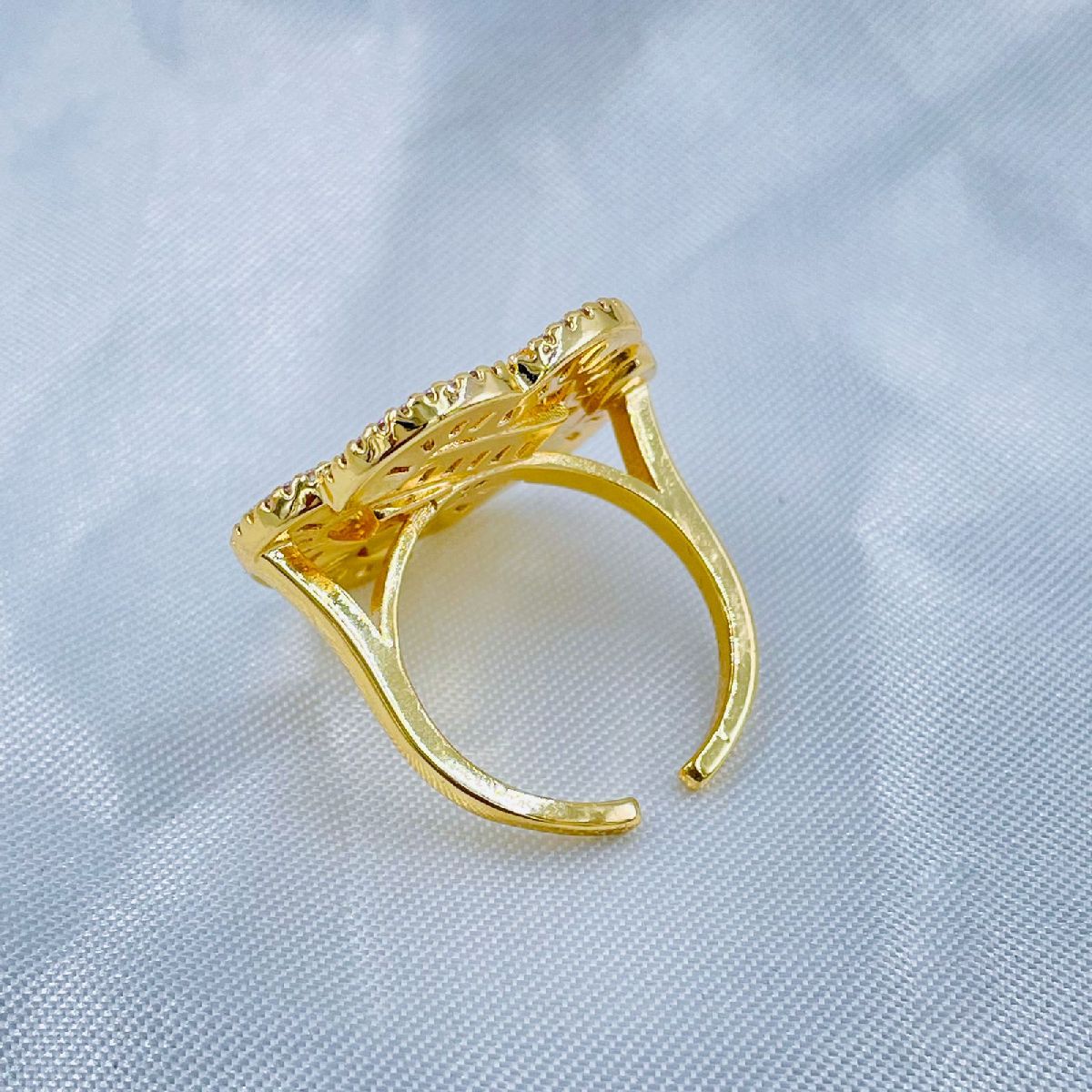 Copper Triple Heart Love Crystal Baguette Gold Adjustable Ring Bulk
