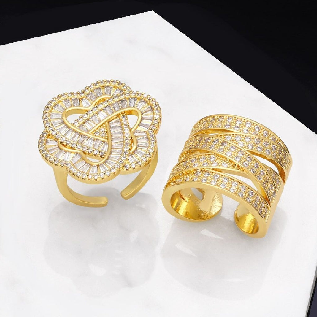 Copper Triple Heart Love Crystal Baguette Gold Adjustable Ring Bulk