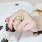 Copper Triple Heart Love Crystal Baguette Gold Adjustable Ring Bulk