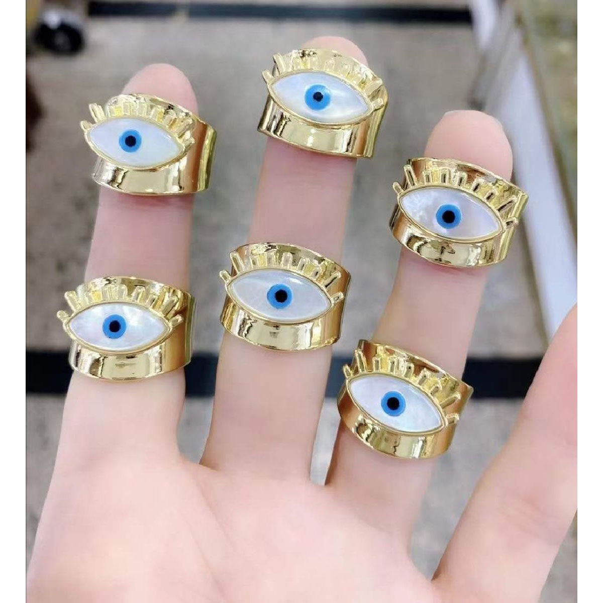 Evil Eye Mother of Pearl Chunky 18K Gold Free Size Ring for Women Main image