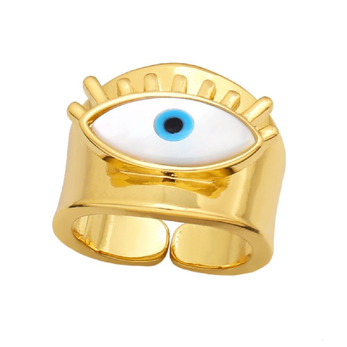 Evil Eye Mother of Pearl Chunky 18K Gold Free Size Ring for Women Secondary image