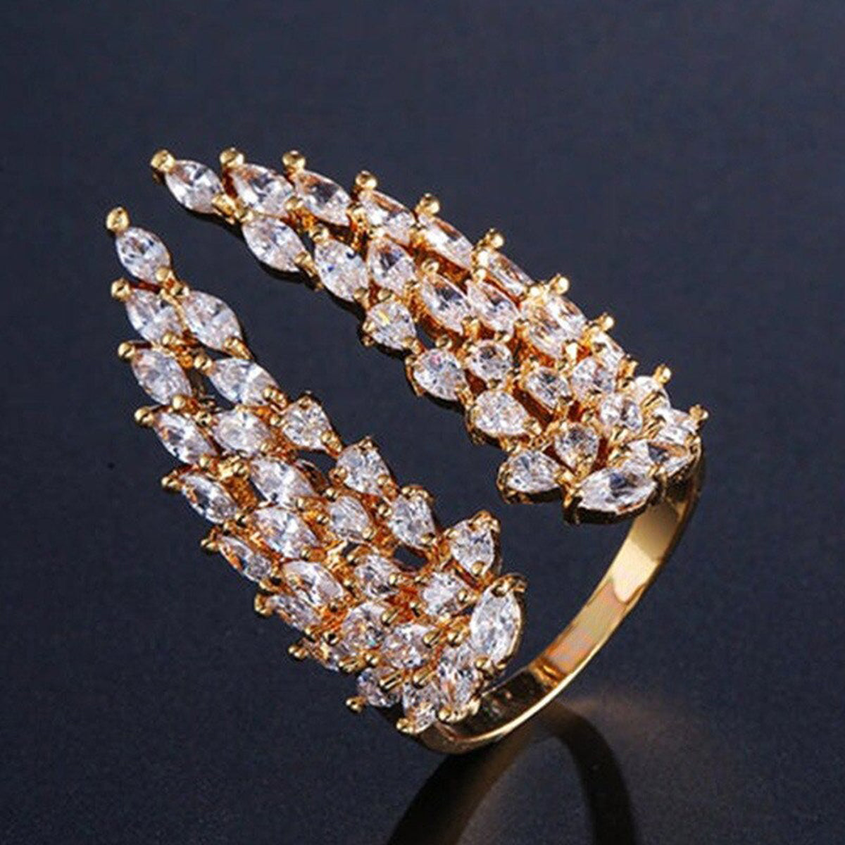 Grapevine Marquise Cubic Zirconia 18K Gold Copper Free Size Ring Bulk Main image