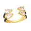 Twin Pear Black CZ Enamel 18K Gold Copper Free Size Ring Bulk