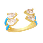 Twin Pear Black CZ Enamel 18K Gold Copper Free Size Ring Bulk