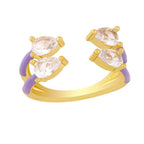 Twin Pear Black CZ Enamel 18K Gold Copper Free Size Ring Bulk
