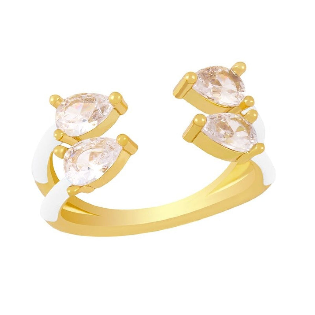 Twin Pear Black CZ Enamel 18K Gold Copper Free Size Ring Bulk